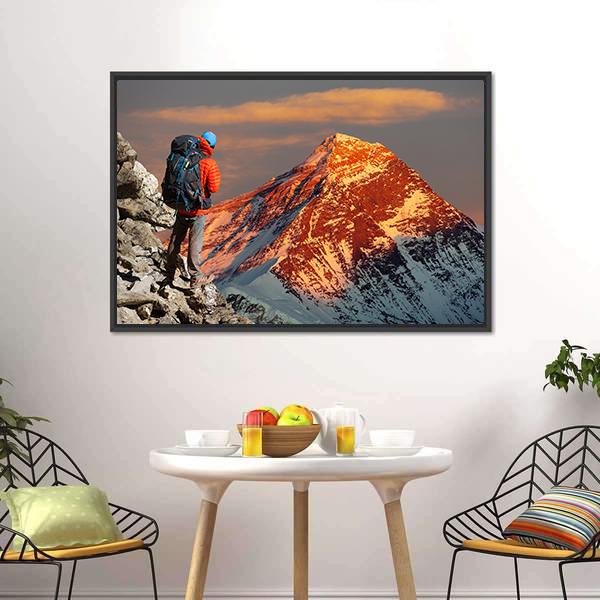 Mount Everest From Gokyo Valley Canvas Wall Art-1 Piece-Floating Frame-24" x 16"-Tiaracle