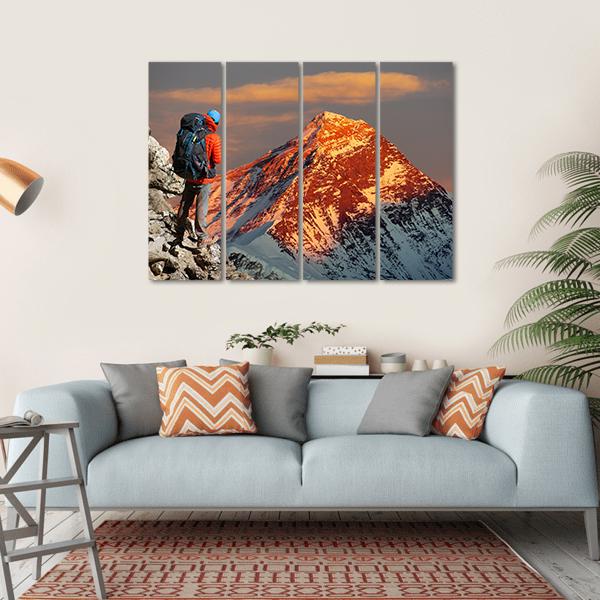 Mount Everest From Gokyo Valley Canvas Wall Art-4 Horizontal-Gallery Wrap-34" x 24"-Tiaracle
