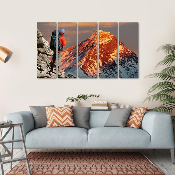Mount Everest From Gokyo Valley Canvas Wall Art-5 Horizontal-Gallery Wrap-22" x 12"-Tiaracle
