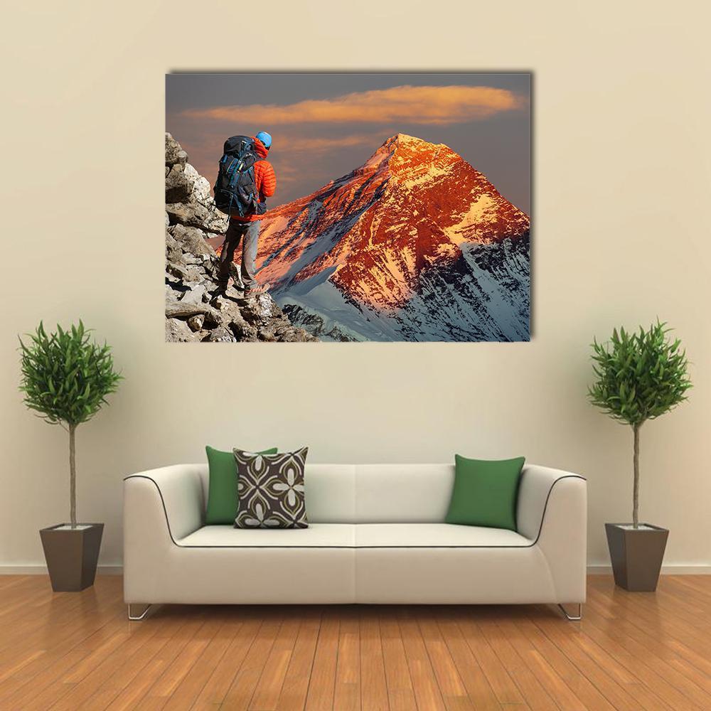 Mount Everest From Gokyo Valley Canvas Wall Art-1 Piece-Gallery Wrap-48" x 32"-Tiaracle