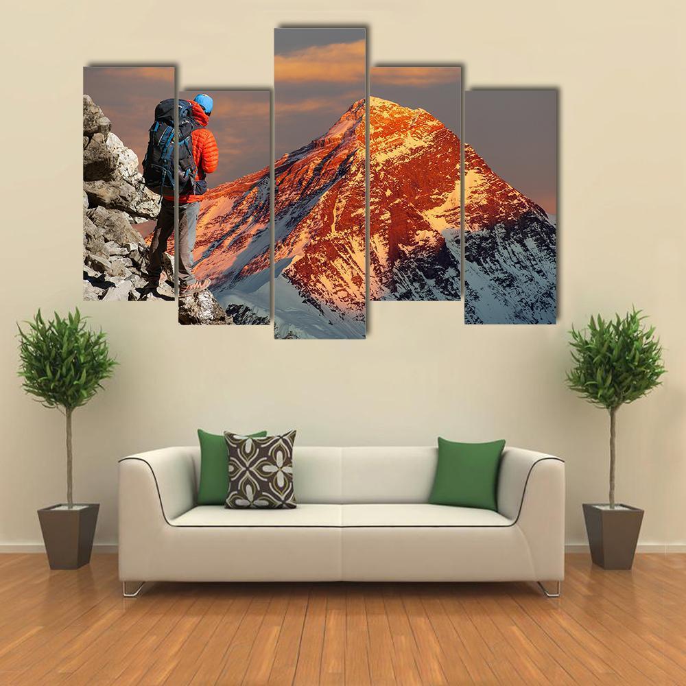 Mount Everest From Gokyo Valley Canvas Wall Art-5 Pop-Gallery Wrap-47" x 32"-Tiaracle
