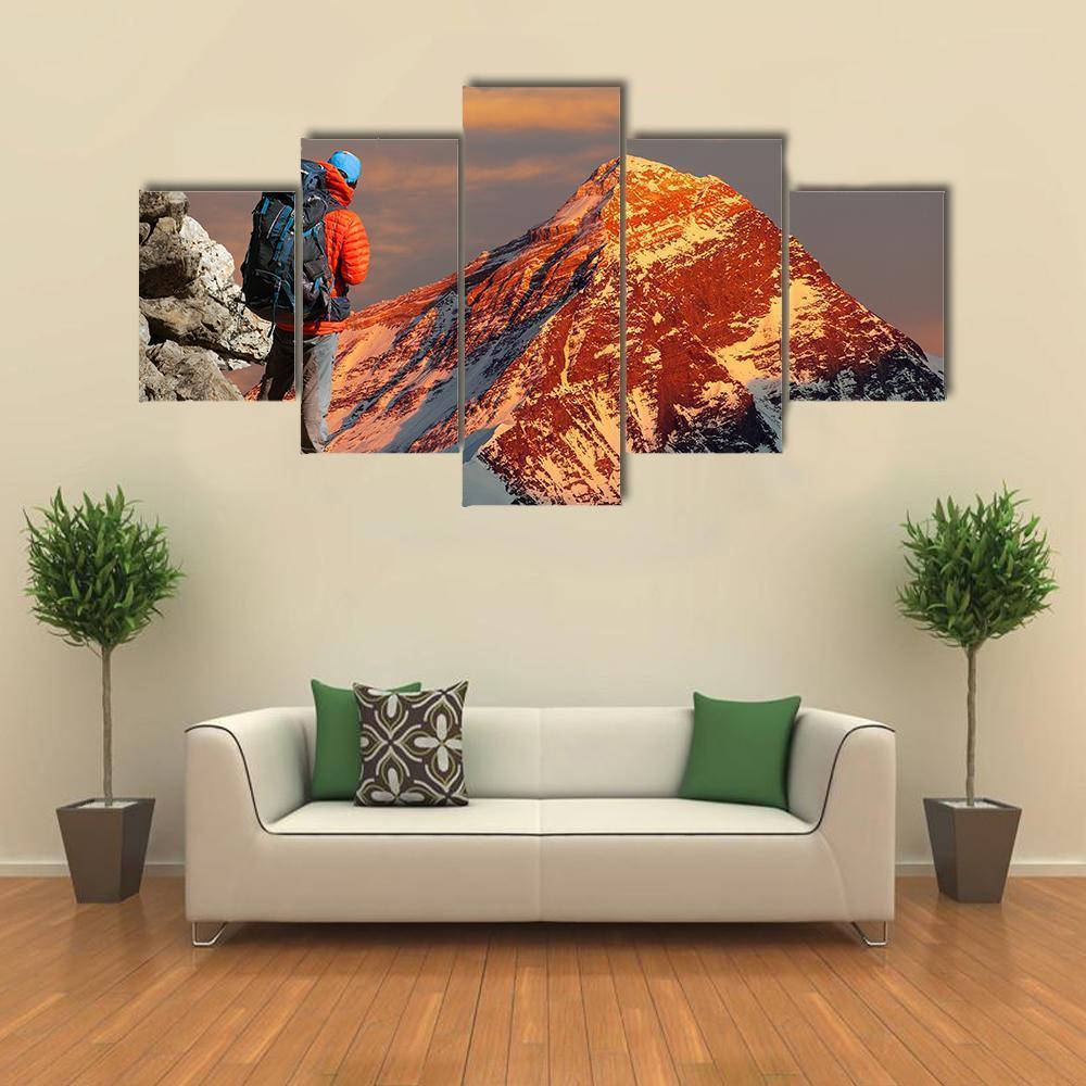 Mount Everest From Gokyo Valley Canvas Wall Art-5 Star-Gallery Wrap-62" x 32"-Tiaracle