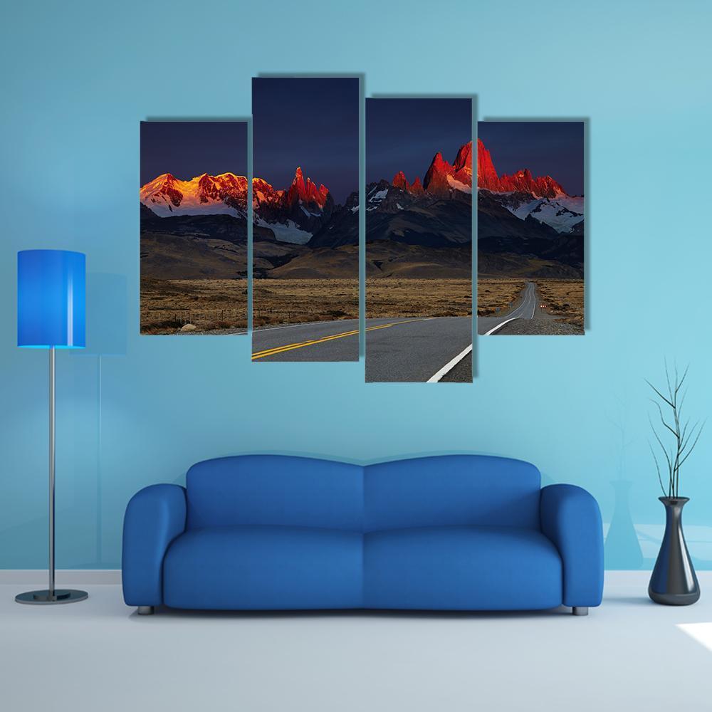 Mount Fitz Roy At Sunrise Canvas Wall Art-4 Pop-Gallery Wrap-50" x 32"-Tiaracle