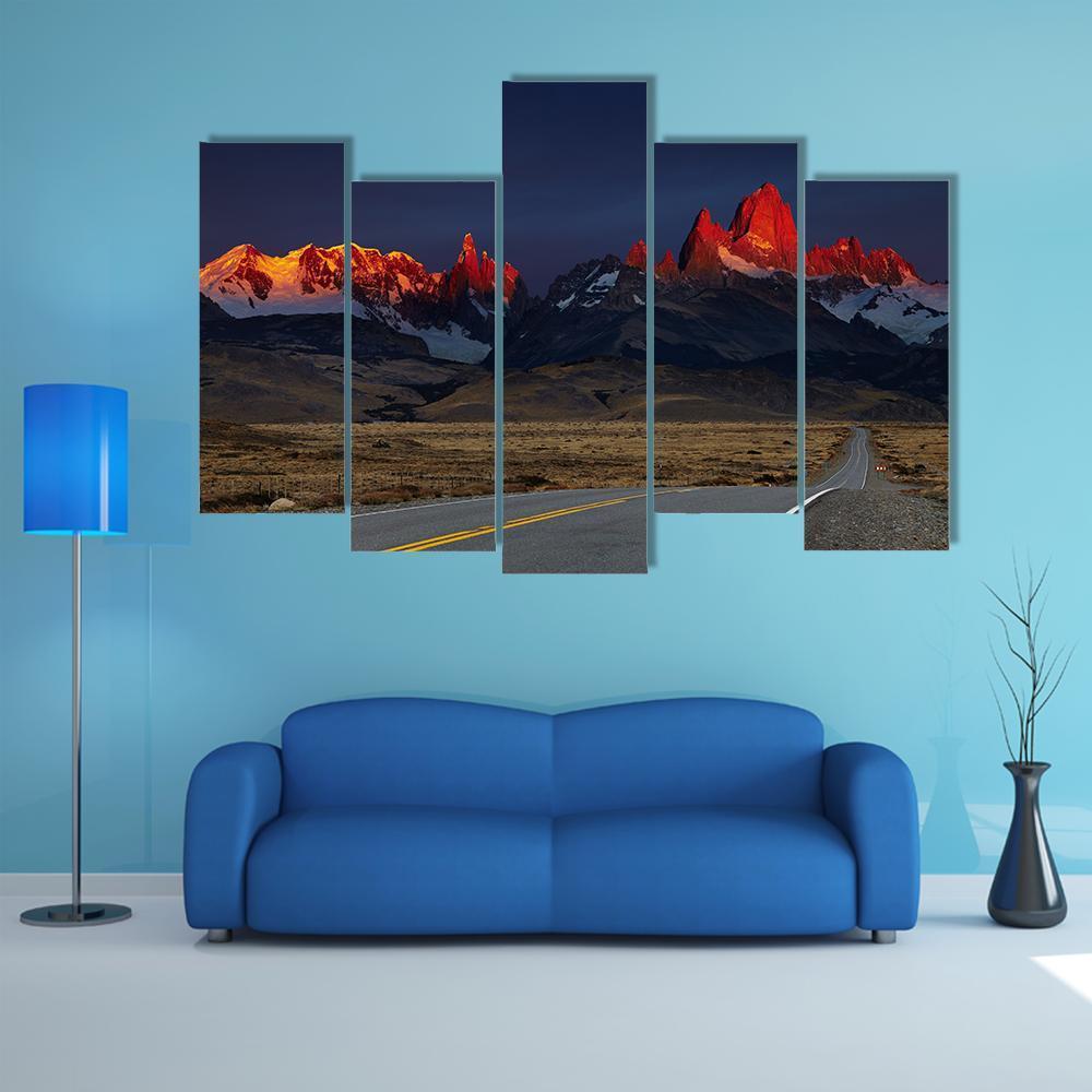 Mount Fitz Roy At Sunrise Canvas Wall Art-5 Pop-Gallery Wrap-47" x 32"-Tiaracle