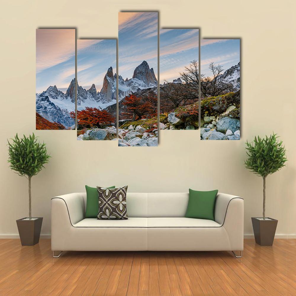 Mount Fitzroy During Sunset Canvas Wall Art-5 Pop-Gallery Wrap-47" x 32"-Tiaracle