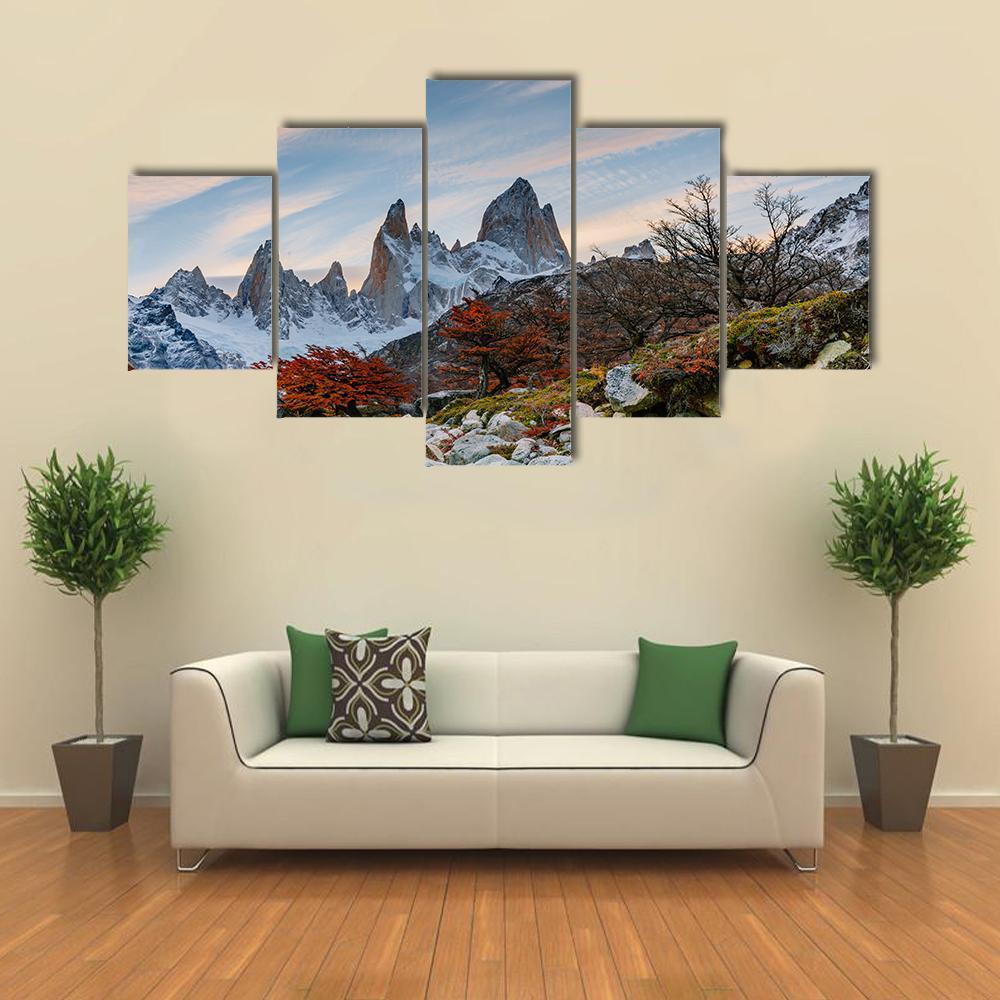 Mount Fitzroy During Sunset Canvas Wall Art-5 Star-Gallery Wrap-62" x 32"-Tiaracle