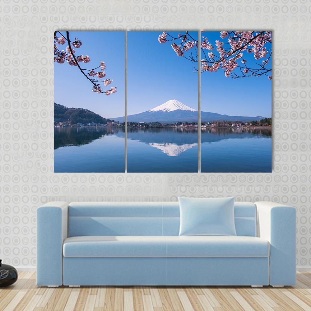 Mount Fuji & Cherry Tree Canvas Wall Art-3 Horizontal-Gallery Wrap-37" x 24"-Tiaracle