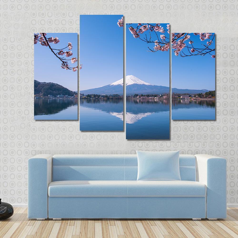 Mount Fuji &amp; Cherry Tree Canvas Wall Art-4 Pop-Gallery Wrap-50" x 32"-Tiaracle