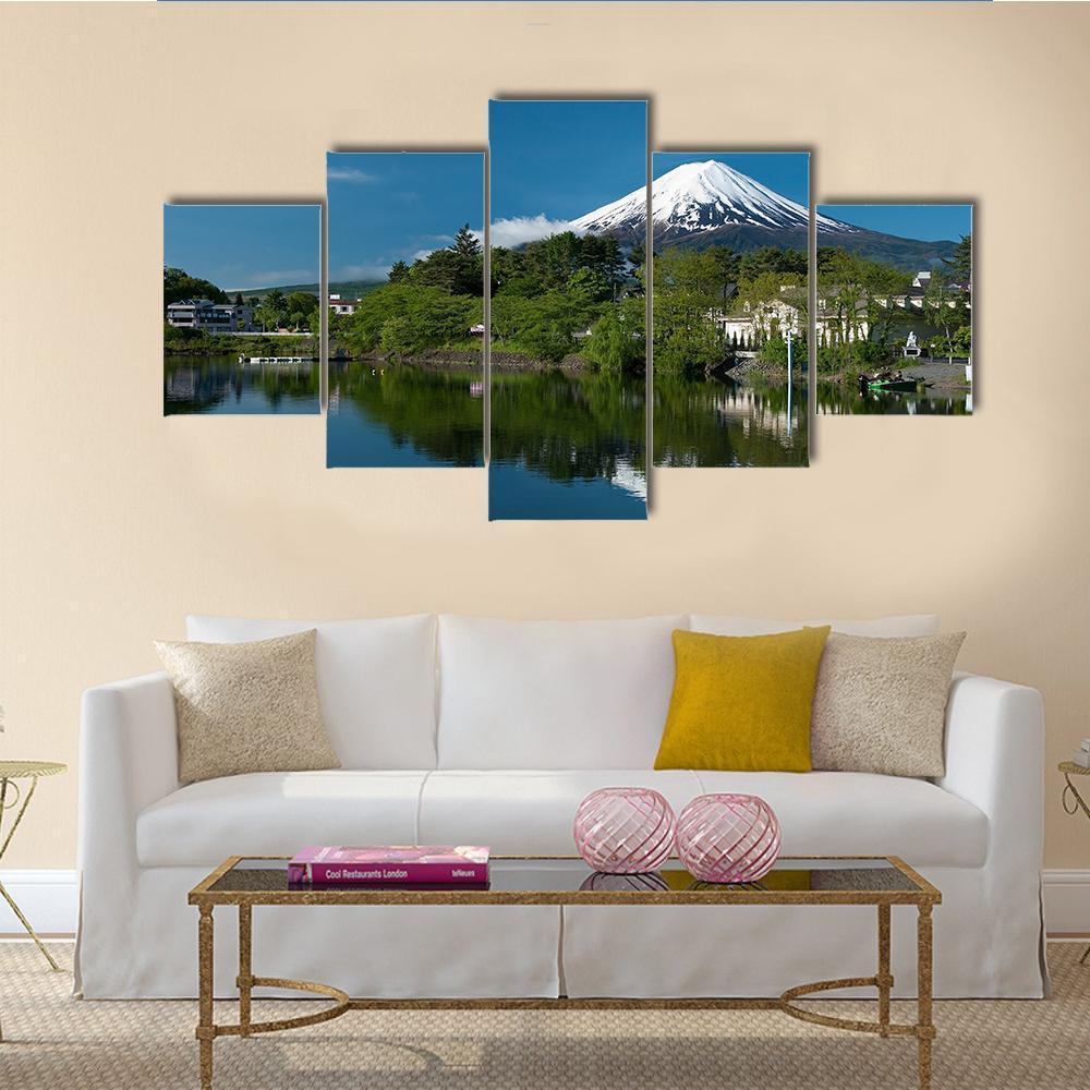 Mount Fuji From Lake Canvas Wall Art-4 Pop-Gallery Wrap-50" x 32"-Tiaracle