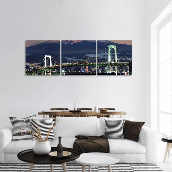 Mt Fuji Surreal View Panoramic Canvas Wall Art-3 Piece-25" x 08"-Tiaracle