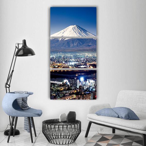 Mount Fuji From City Vertical Canvas Wall Art-3 Vertical-Gallery Wrap-12" x 25"-Tiaracle