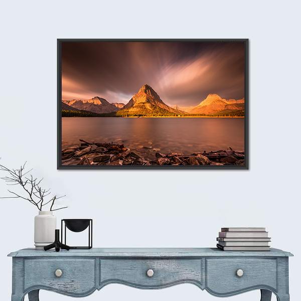 Mount Grinnell At Sunrise Canvas Wall Art-1 Piece-Floating Frame-24" x 16"-Tiaracle