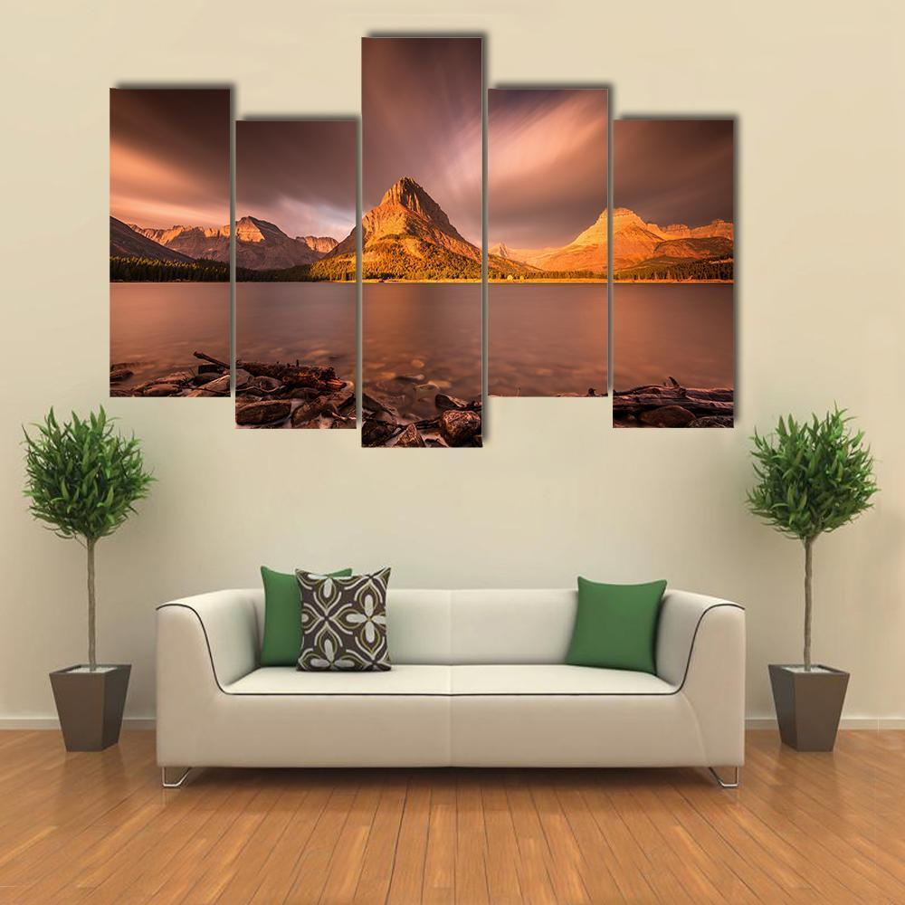 Mount Grinnell At Sunrise Canvas Wall Art-5 Pop-Gallery Wrap-47" x 32"-Tiaracle