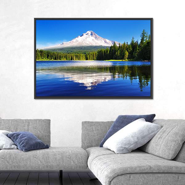 Mount Hood From Lake Canvas Wall Art-1 Piece-Floating Frame-24&quot; x 16&quot;-Tiaracle