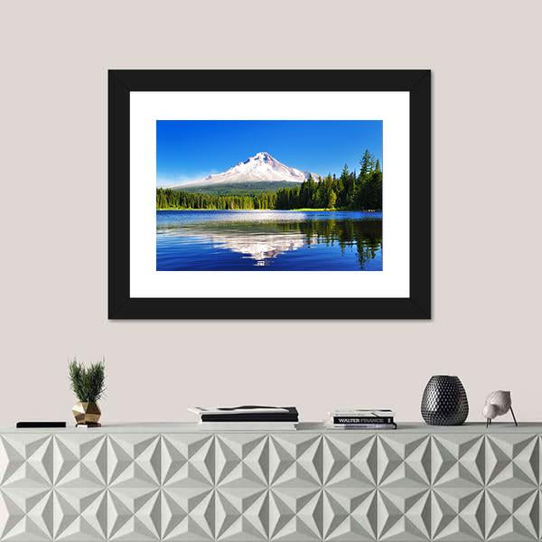 Mount Hood From Lake Vertical Canvas Wall Art-3 Vertical-Gallery Wrap-12" x 25"-Tiaracle