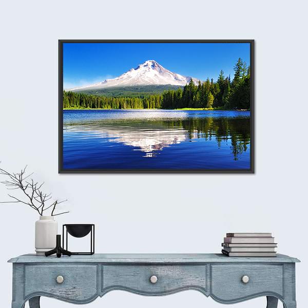 Mount Hood From Lake Vertical Canvas Wall Art-3 Vertical-Gallery Wrap-12" x 25"-Tiaracle