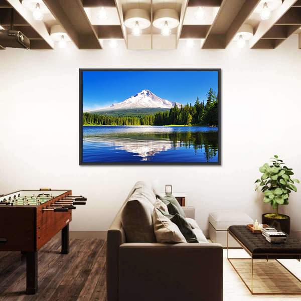 Mount Hood From Lake Vertical Canvas Wall Art-3 Vertical-Gallery Wrap-12" x 25"-Tiaracle