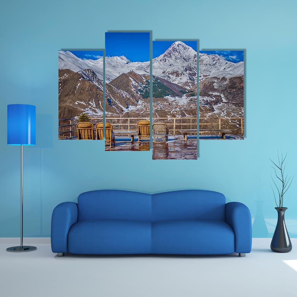 Mount Kazbek In Georgia Canvas Wall Art-4 Pop-Gallery Wrap-50" x 32"-Tiaracle