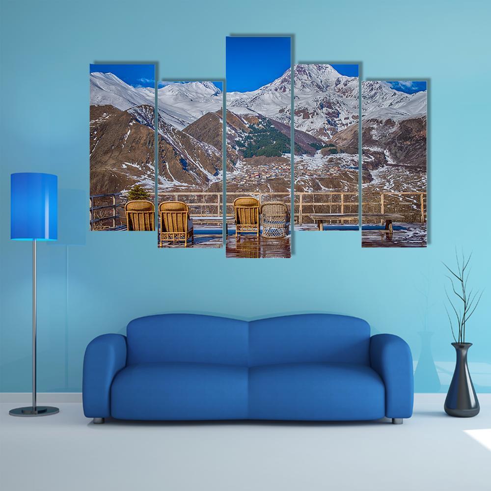 Mount Kazbek In Georgia Canvas Wall Art-5 Pop-Gallery Wrap-47" x 32"-Tiaracle