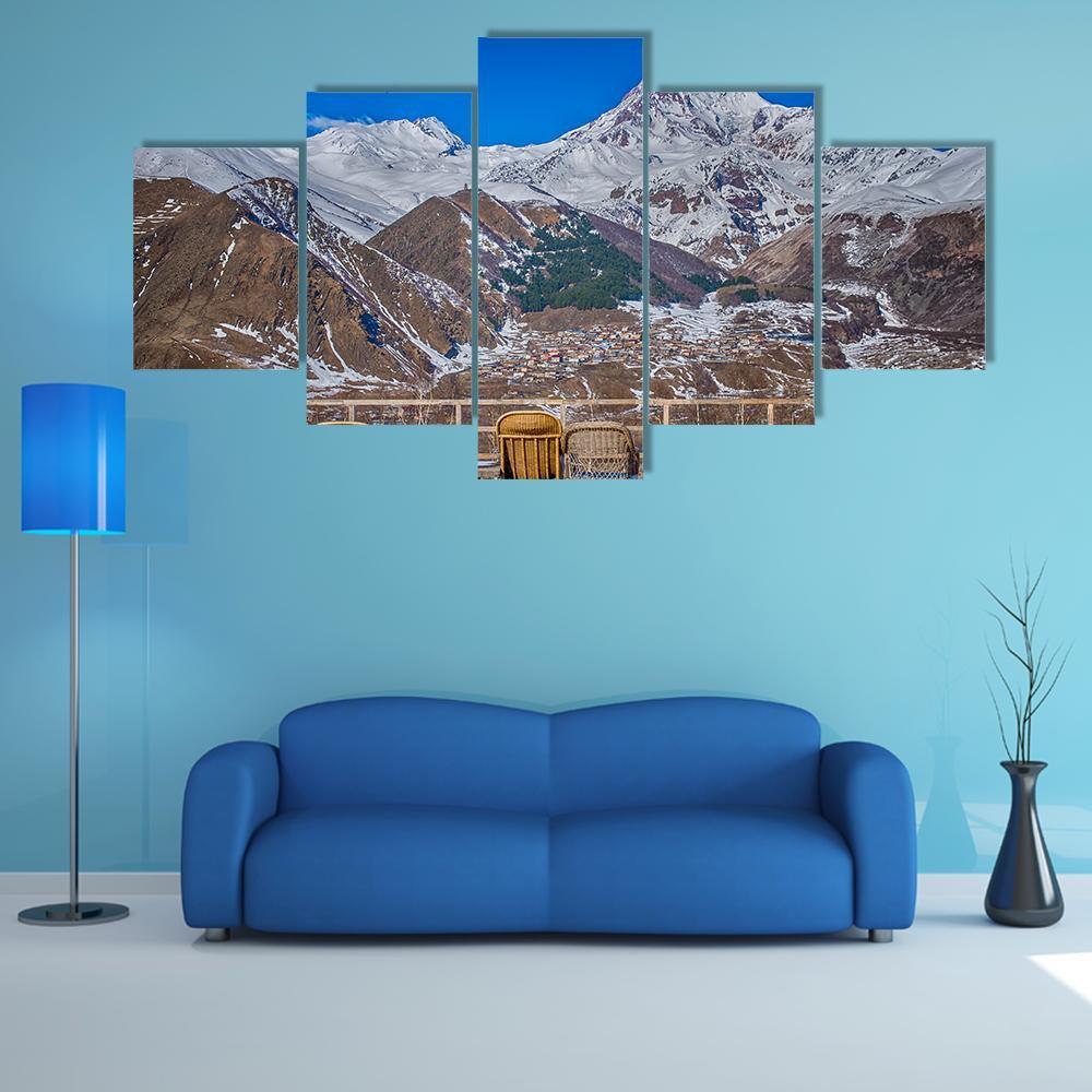 Mount Kazbek In Georgia Canvas Wall Art-5 Star-Gallery Wrap-62" x 32"-Tiaracle