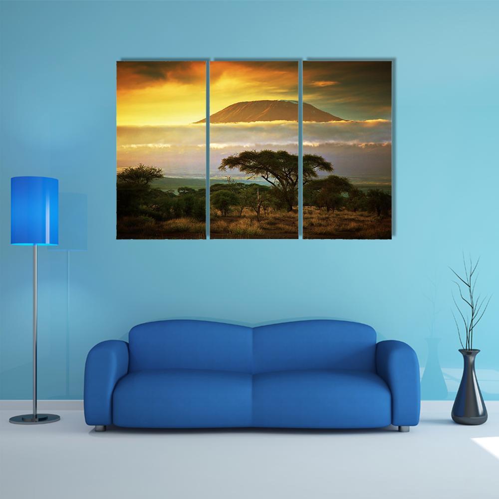Mount Kilimanjaro At Sunset Canvas Wall Art-3 Horizontal-Gallery Wrap-37" x 24"-Tiaracle