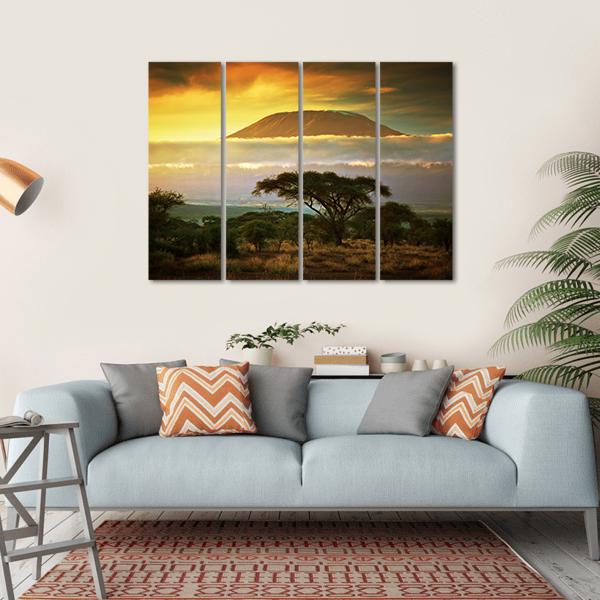 Mount Kilimanjaro At Sunset Canvas Wall Art-4 Horizontal-Gallery Wrap-34" x 24"-Tiaracle