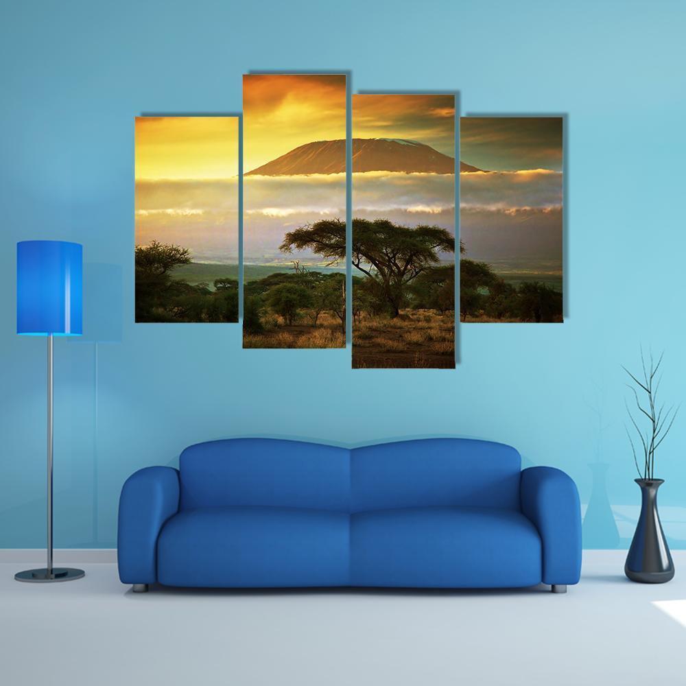 Mount Kilimanjaro At Sunset Canvas Wall Art-4 Pop-Gallery Wrap-50" x 32"-Tiaracle