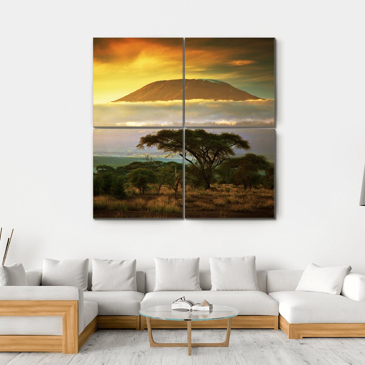 Mount Kilimanjaro At Sunset Canvas Wall Art-4 Square-Gallery Wrap-17" x 17"-Tiaracle