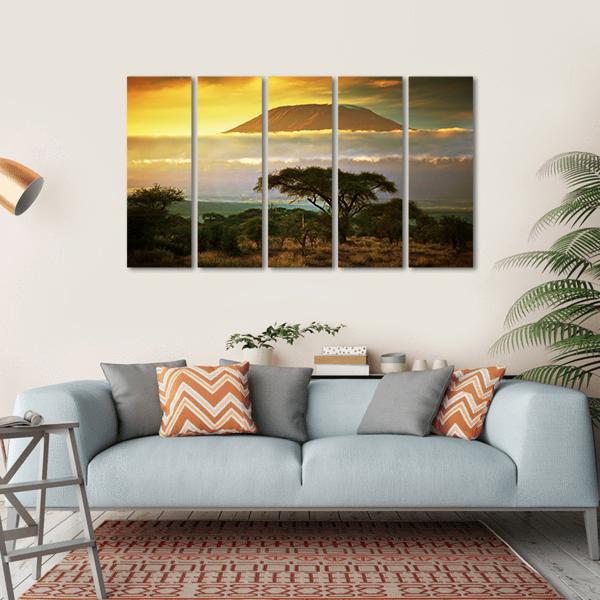 Mount Kilimanjaro At Sunset Canvas Wall Art-5 Horizontal-Gallery Wrap-22" x 12"-Tiaracle