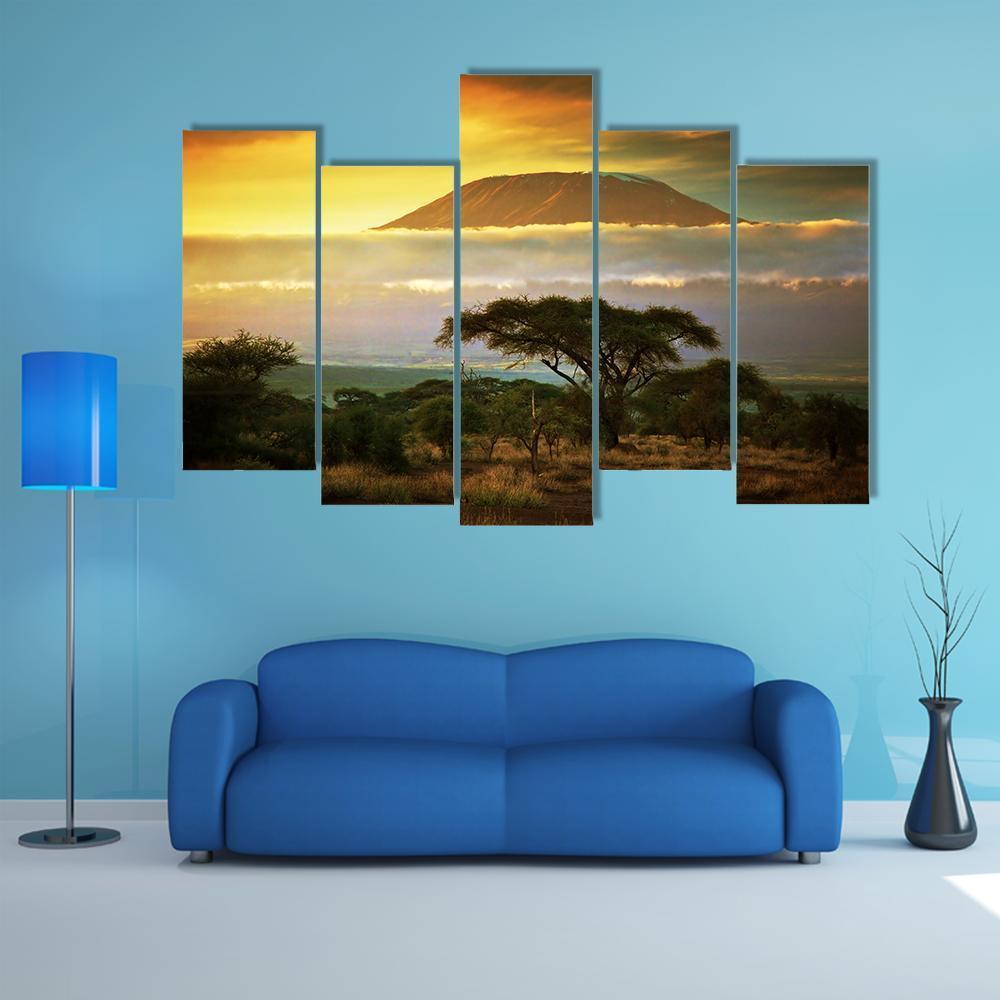 Mount Kilimanjaro At Sunset Canvas Wall Art-5 Pop-Gallery Wrap-47" x 32"-Tiaracle