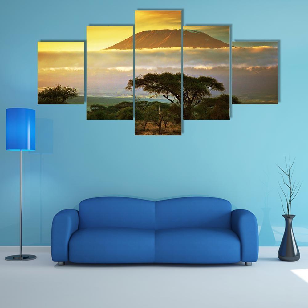 Mount Kilimanjaro At Sunset Canvas Wall Art-5 Pop-Gallery Wrap-47" x 32"-Tiaracle