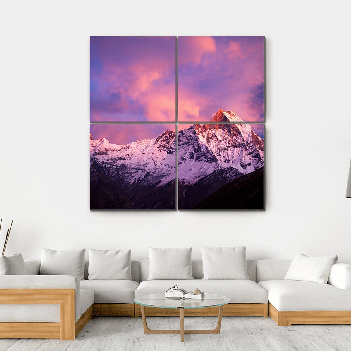 Mount Machhapuchhre At Sunset Canvas Wall Art-4 Square-Gallery Wrap-17" x 17"-Tiaracle
