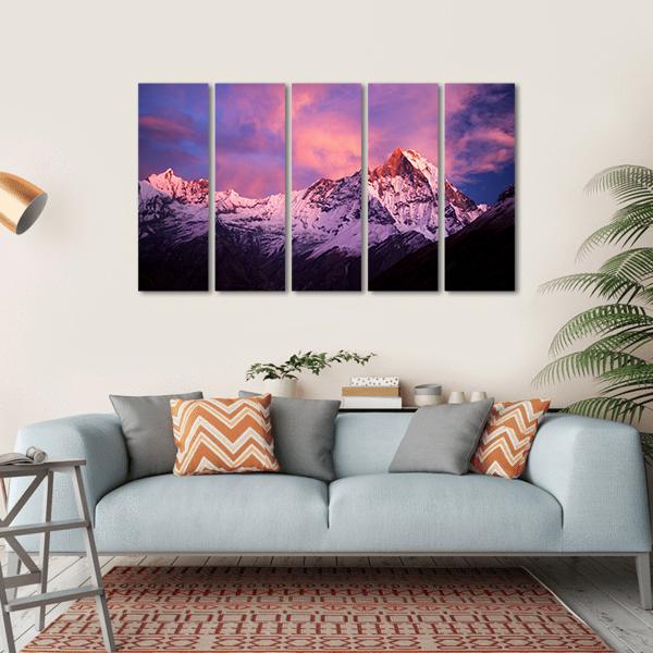 Mount Machhapuchhre At Sunset Canvas Wall Art-5 Horizontal-Gallery Wrap-22" x 12"-Tiaracle