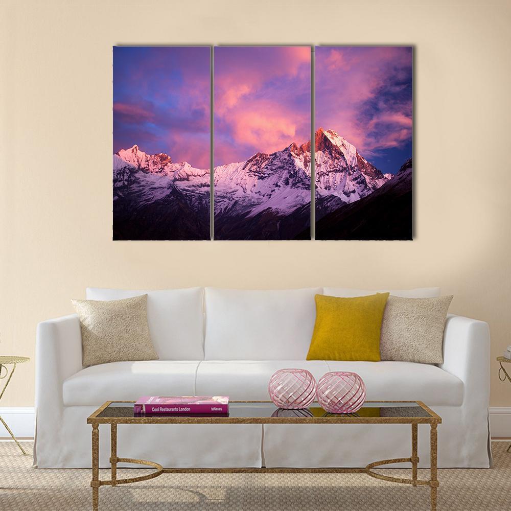 Mount Machhapuchhre At Sunset Canvas Wall Art-5 Pop-Gallery Wrap-47" x 32"-Tiaracle