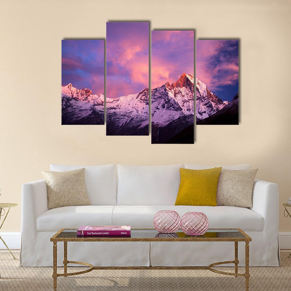 Mount Machhapuchhre At Sunset Canvas Wall Art-4 Pop-Gallery Wrap-50" x 32"-Tiaracle