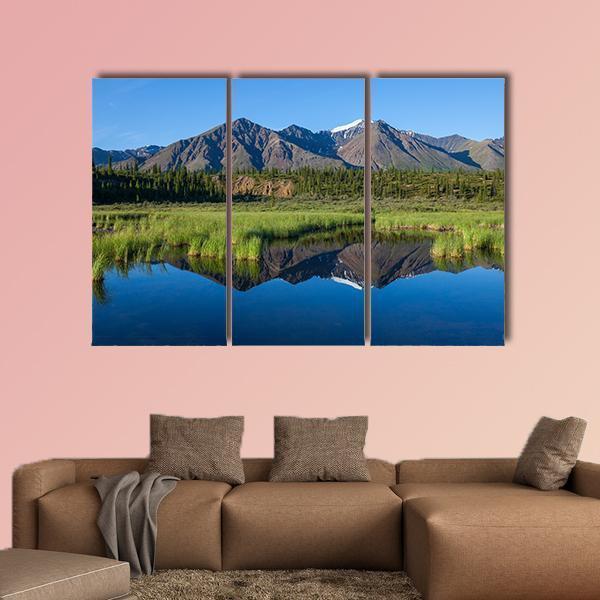 Mount Mckinley Reflection In Lake Canvas Wall Art-5 Star-Gallery Wrap-62" x 32"-Tiaracle