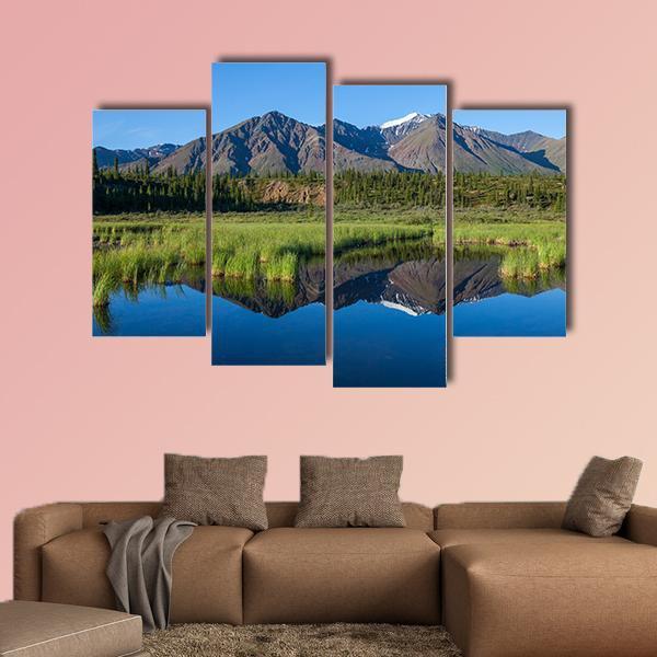 Mount Mckinley Reflection In Lake Canvas Wall Art-4 Pop-Gallery Wrap-50" x 32"-Tiaracle