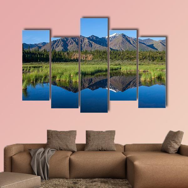 Mount Mckinley Reflection In Lake Canvas Wall Art-5 Pop-Gallery Wrap-47" x 32"-Tiaracle