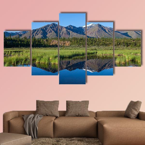 Mount Mckinley Reflection In Lake Canvas Wall Art-5 Star-Gallery Wrap-62" x 32"-Tiaracle