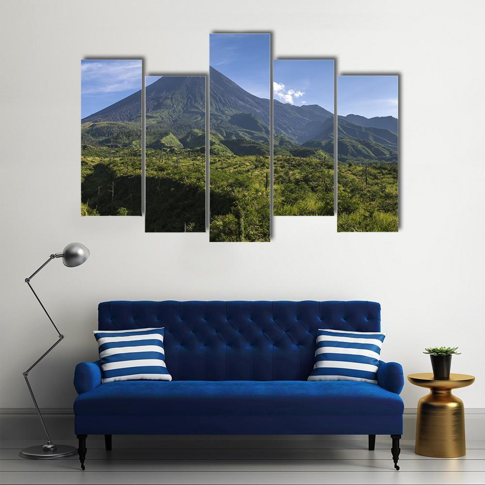 Mount Merapi In Indonesia Canvas Wall Art-5 Pop-Gallery Wrap-47" x 32"-Tiaracle