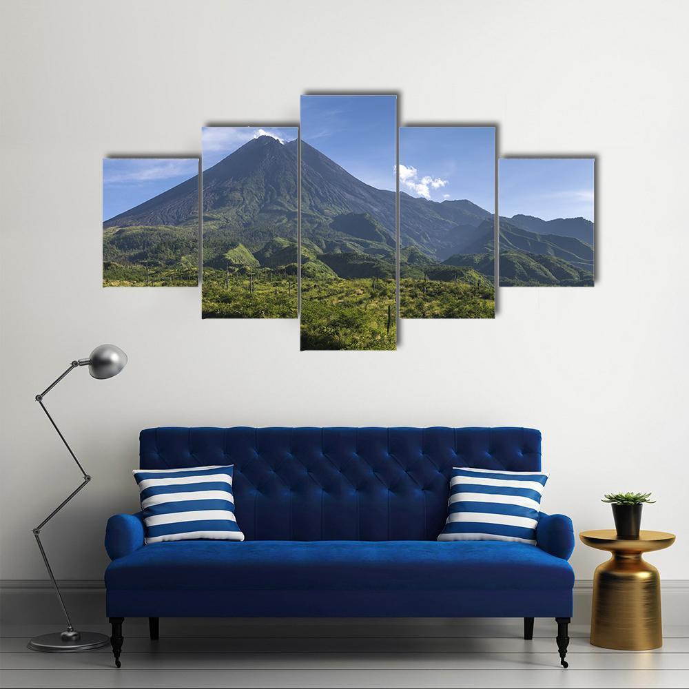Mount Merapi In Indonesia Canvas Wall Art-5 Star-Gallery Wrap-62" x 32"-Tiaracle