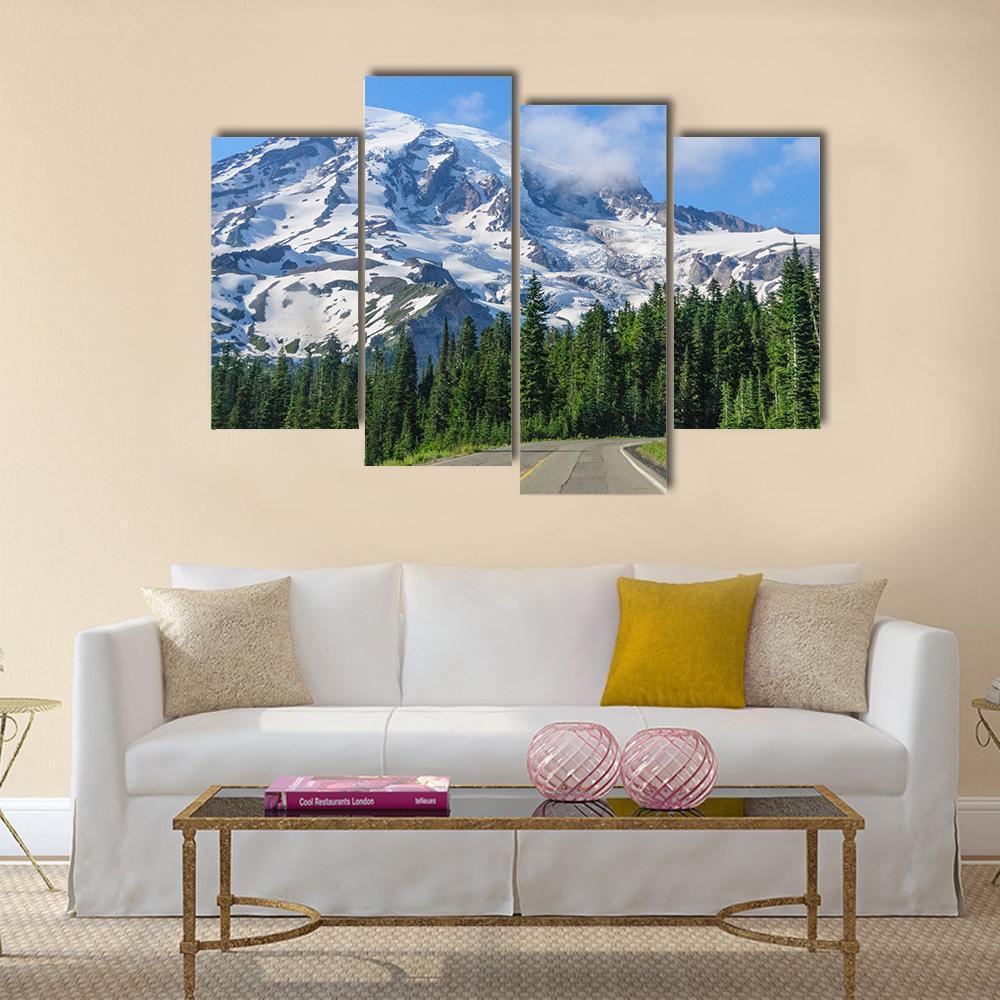 Mount Rainier Road Canvas Wall Art-4 Pop-Gallery Wrap-50" x 32"-Tiaracle