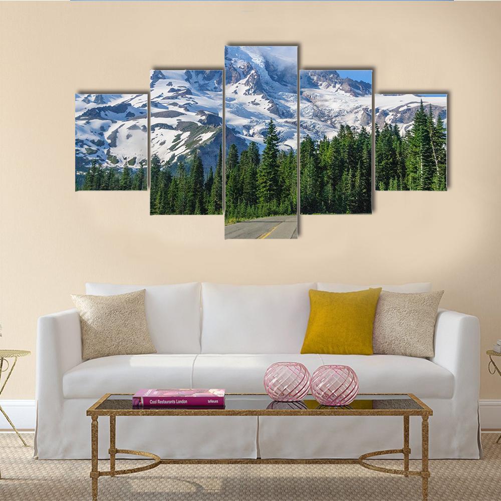 Mount Rainier Road Canvas Wall Art-5 Star-Gallery Wrap-62" x 32"-Tiaracle