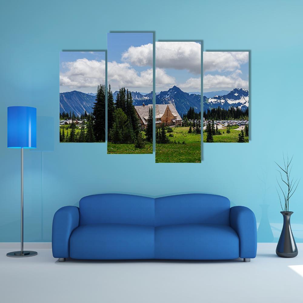 Mount Rainier In Summer Canvas Wall Art-4 Pop-Gallery Wrap-50" x 32"-Tiaracle