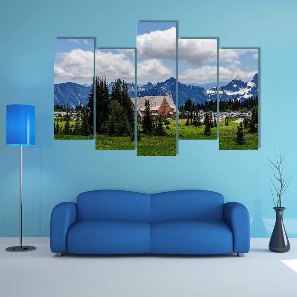 Mount Rainier In Summer Canvas Wall Art-5 Pop-Gallery Wrap-47" x 32"-Tiaracle