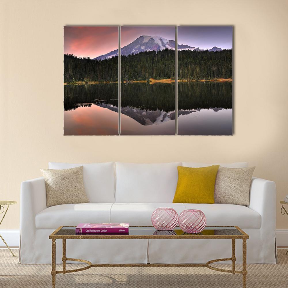 Mount Rainier Reflection In Lake Canvas Wall Art-3 Horizontal-Gallery Wrap-37" x 24"-Tiaracle