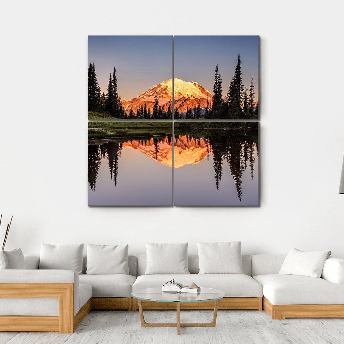Mount Rainier Reflection At Sunset Canvas Wall Art-4 Square-Gallery Wrap-17" x 17"-Tiaracle