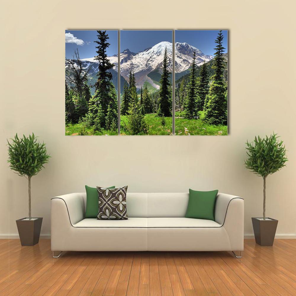 Mt Rainier &amp; Pine Trees Canvas Wall Art-3 Horizontal-Gallery Wrap-37&quot; x 24&quot;-Tiaracle