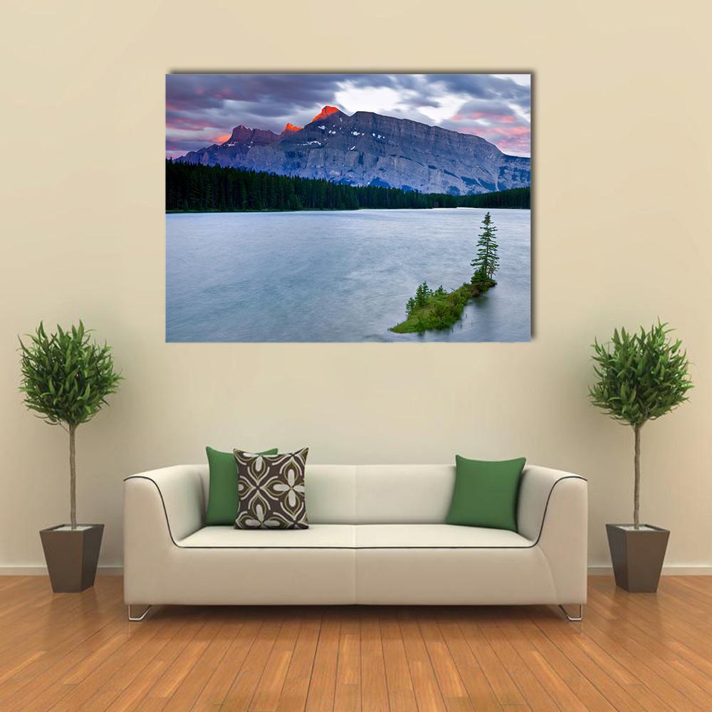 Mount Rundle & Lake Canvas Wall Art-1 Piece-Gallery Wrap-48" x 32"-Tiaracle
