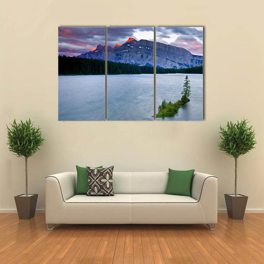 Mount Rundle & Lake Canvas Wall Art-3 Horizontal-Gallery Wrap-37" x 24"-Tiaracle